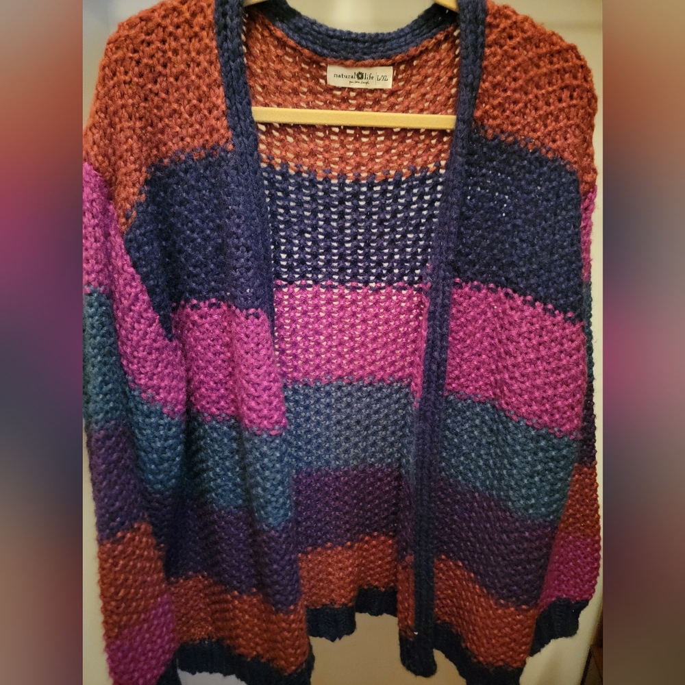 NATURAL LIFE - Oversized Striped Cardigan Sweater - Navy - Size L/XL